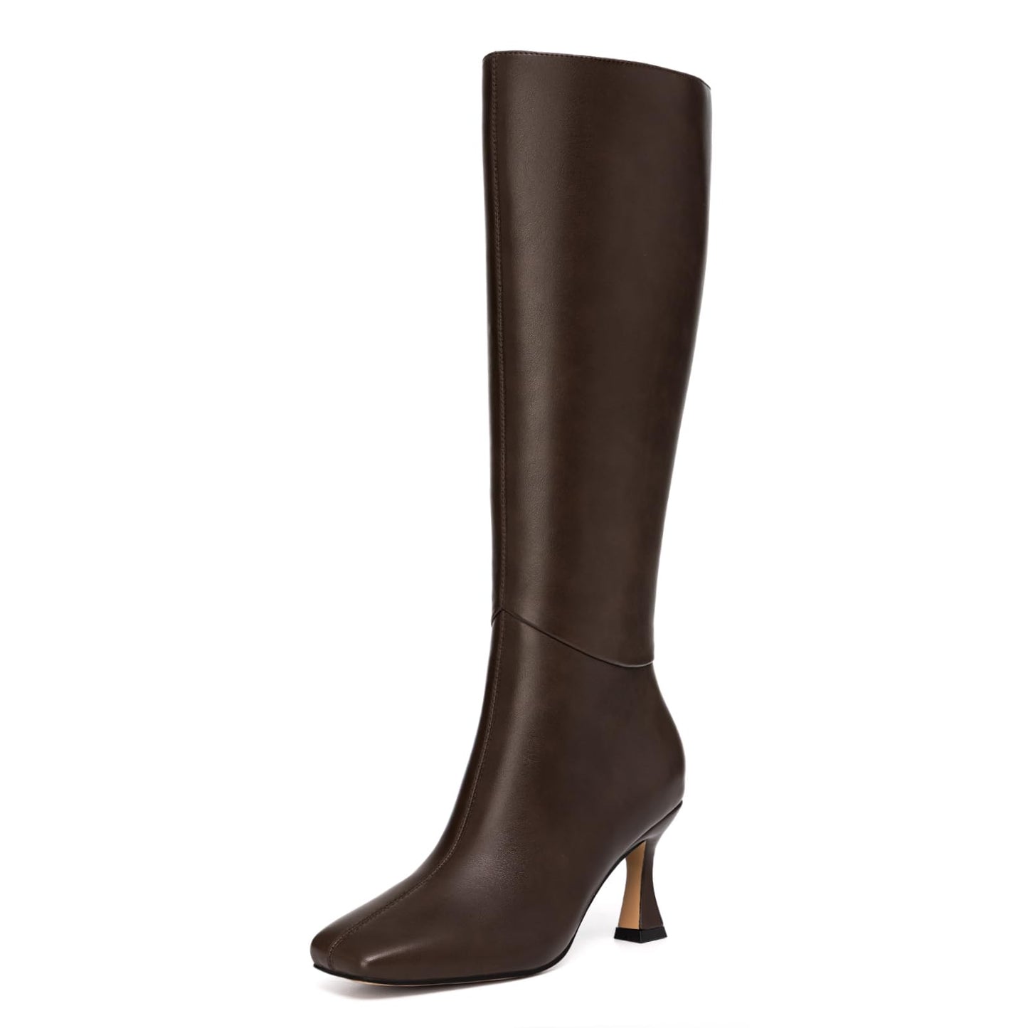 Athlefit Women's Kitten Heel Knee High Boots Square Toe High Heel Sexy Tall Boots with Side Zipper