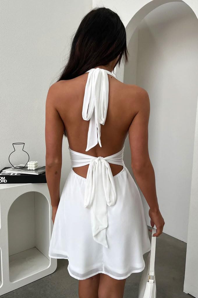 GOKATOSAU Women's Halter Mini Dress