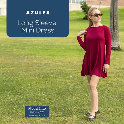 Azules Women's Long Sleeve Tunic Dress Casual Boat Neck Swing Dress with Scoop Back