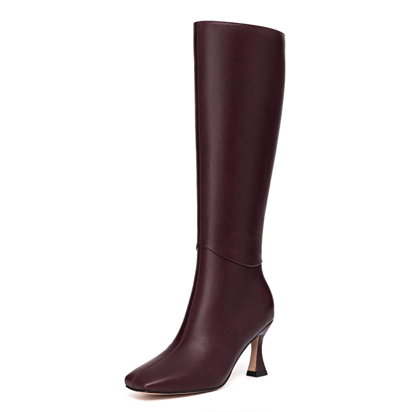 Athlefit Women's Kitten Heel Knee High Boots Square Toe High Heel Sexy Tall Boots with Side Zipper
