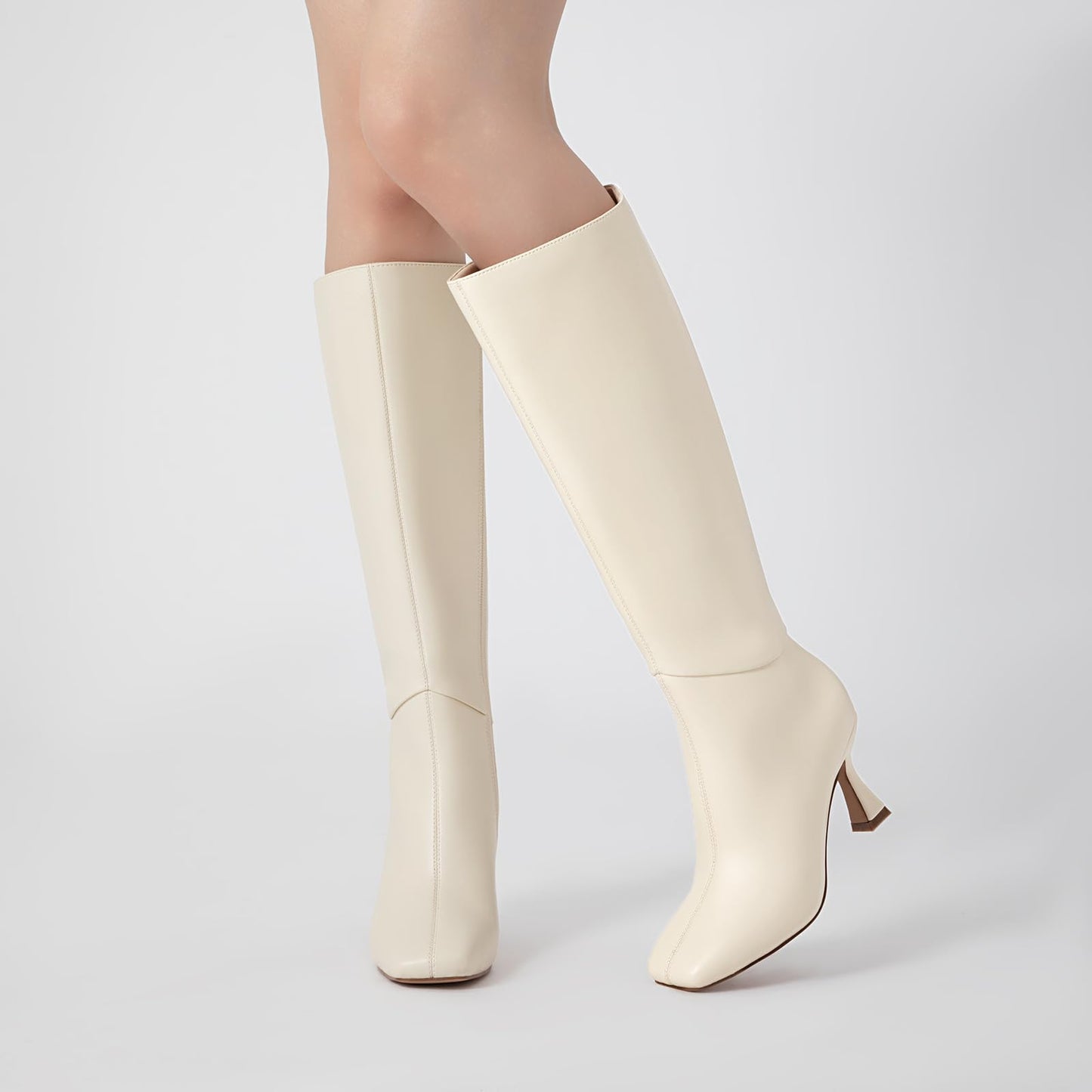 Athlefit Women's Kitten Heel Knee High Boots Square Toe High Heel Sexy Tall Boots with Side Zipper