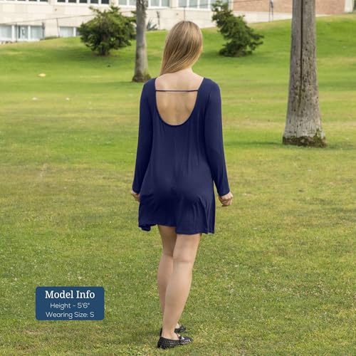 Azules Women's Long Sleeve Tunic Dress Casual Boat Neck Swing Dress with Scoop Back