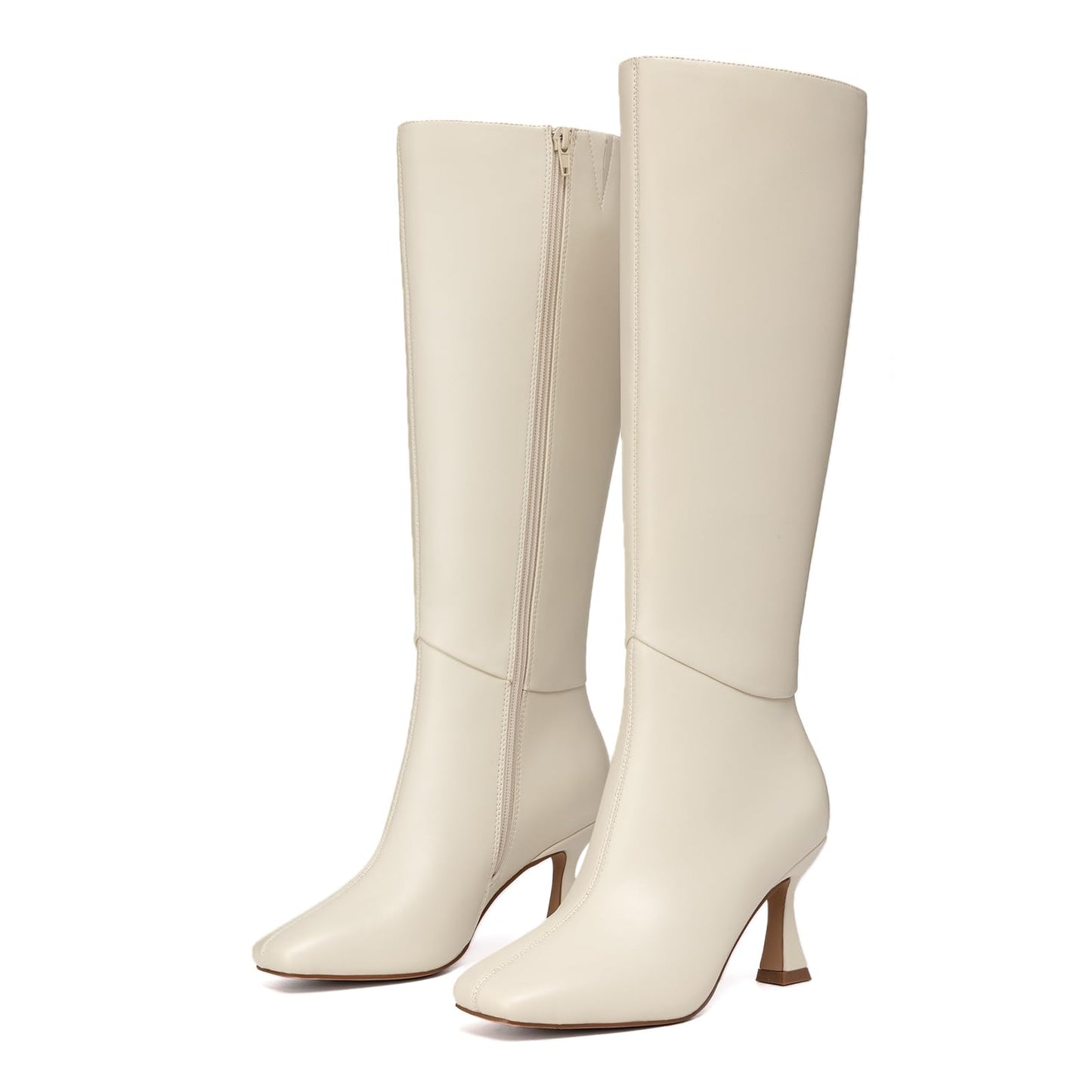 Athlefit Women's Kitten Heel Knee High Boots Square Toe High Heel Sexy Tall Boots with Side Zipper