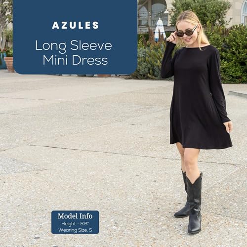 Azules Women's Long Sleeve Tunic Dress Casual Boat Neck Swing Dress with Scoop Back