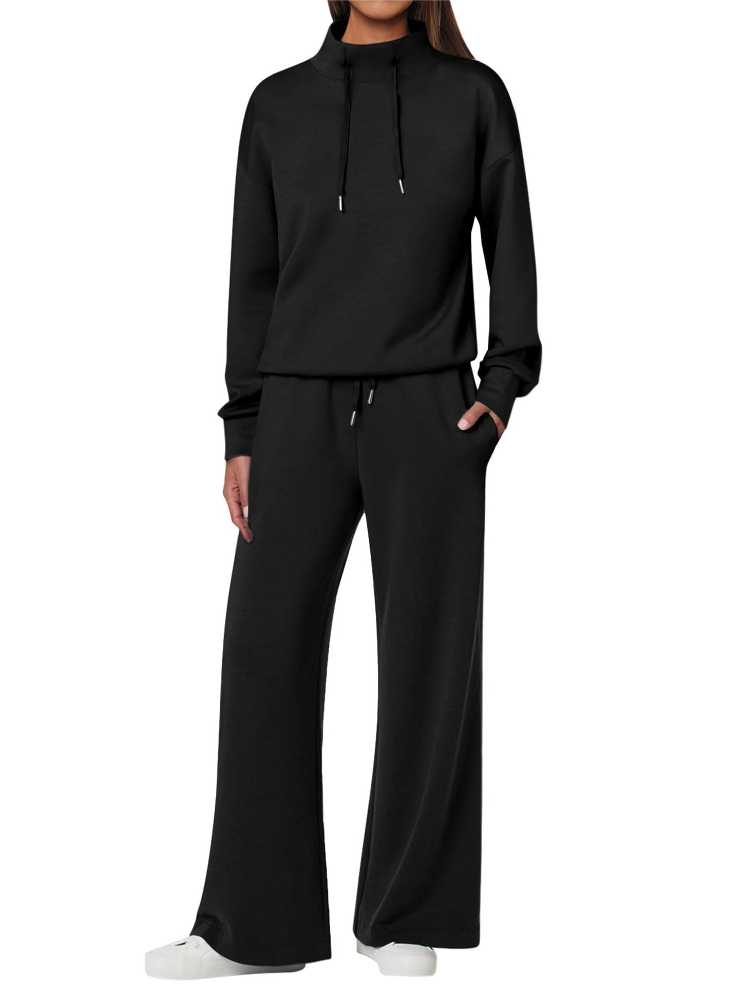 ANRABESS Womens 2 Piece Outfits Sweatsuit Set 2025 Fall Drawstring Sweatshirt Wide Leg Sweatpant Lounge Set Tracksuit