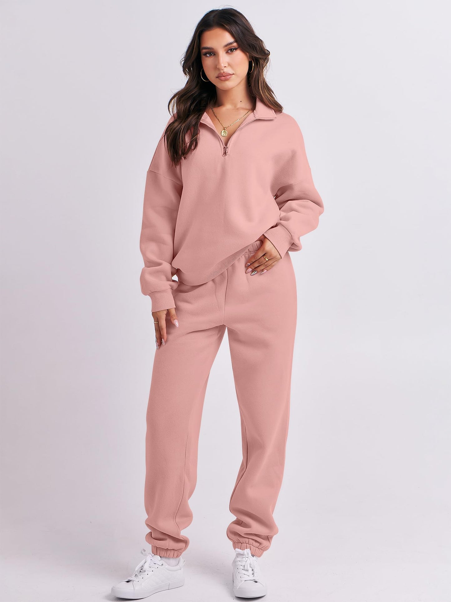 ANRABESS Women 2 Piece Outfits Sweatsuit Oversized Half Zip Sweatshirt Jogger Sweatpants Tracksuit Lounge Set 2025 Clothes