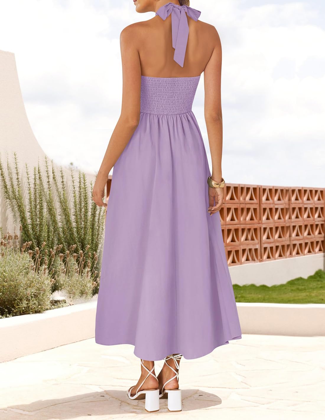 ZESICA Women's Summer Halter Midi Dress
