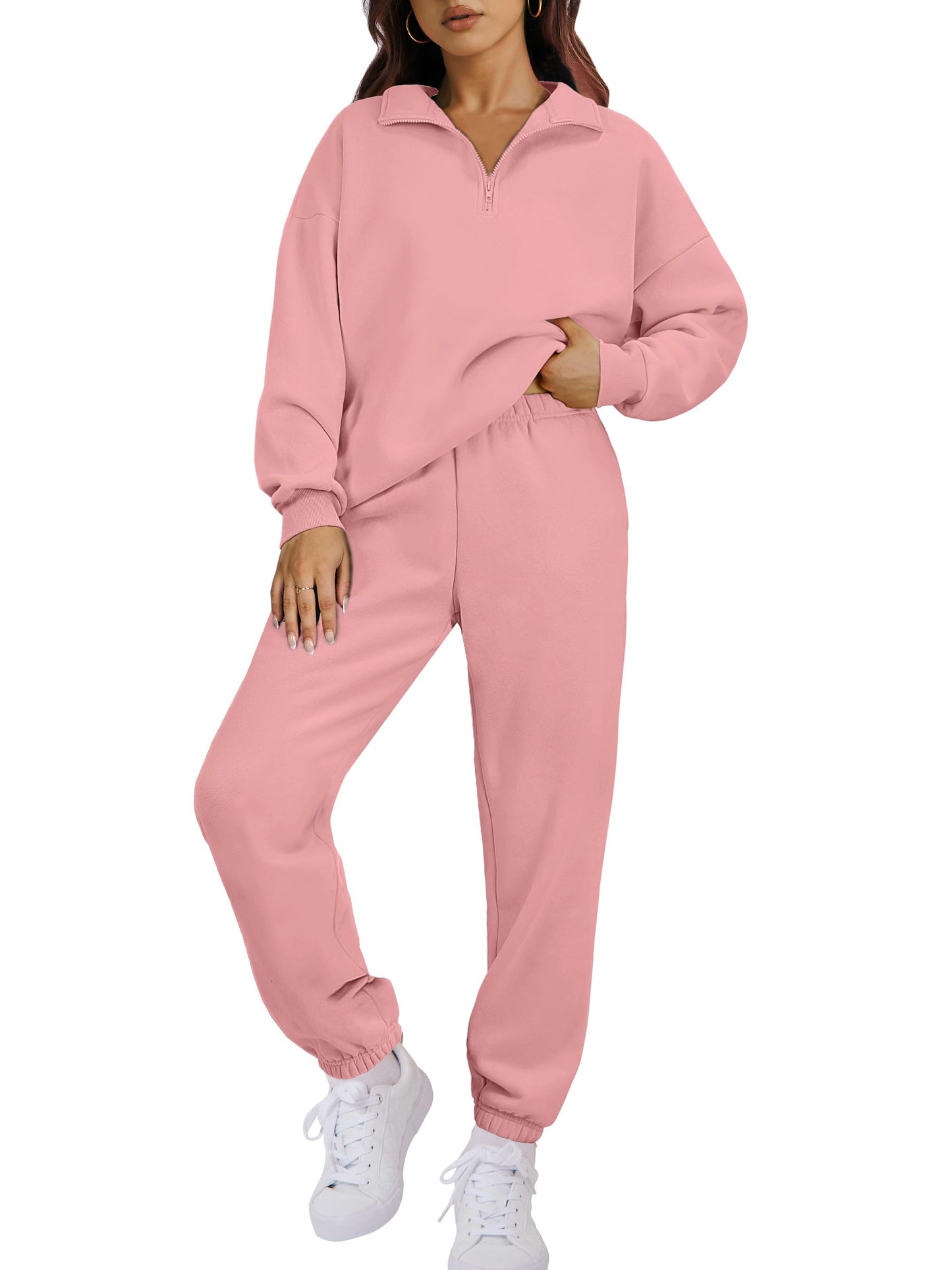 ANRABESS Women 2 Piece Outfits Sweatsuit Oversized Half Zip Sweatshirt Jogger Sweatpants Tracksuit Lounge Set 2025 Clothes