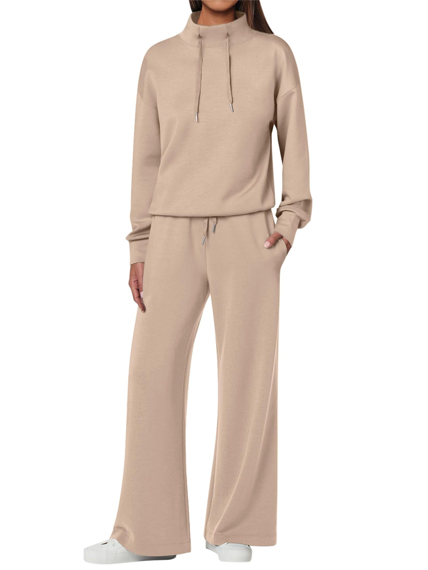 ANRABESS Womens 2 Piece Outfits Sweatsuit Set 2025 Fall Drawstring Sweatshirt Wide Leg Sweatpant Lounge Set Tracksuit