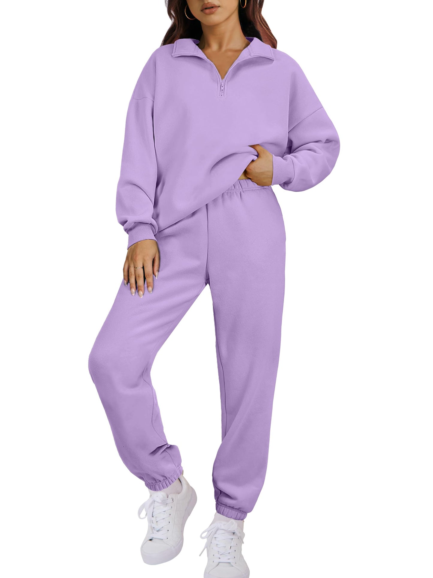 ANRABESS Women 2 Piece Outfits Sweatsuit Oversized Half Zip Sweatshirt Jogger Sweatpants Tracksuit Lounge Set 2025 Clothes
