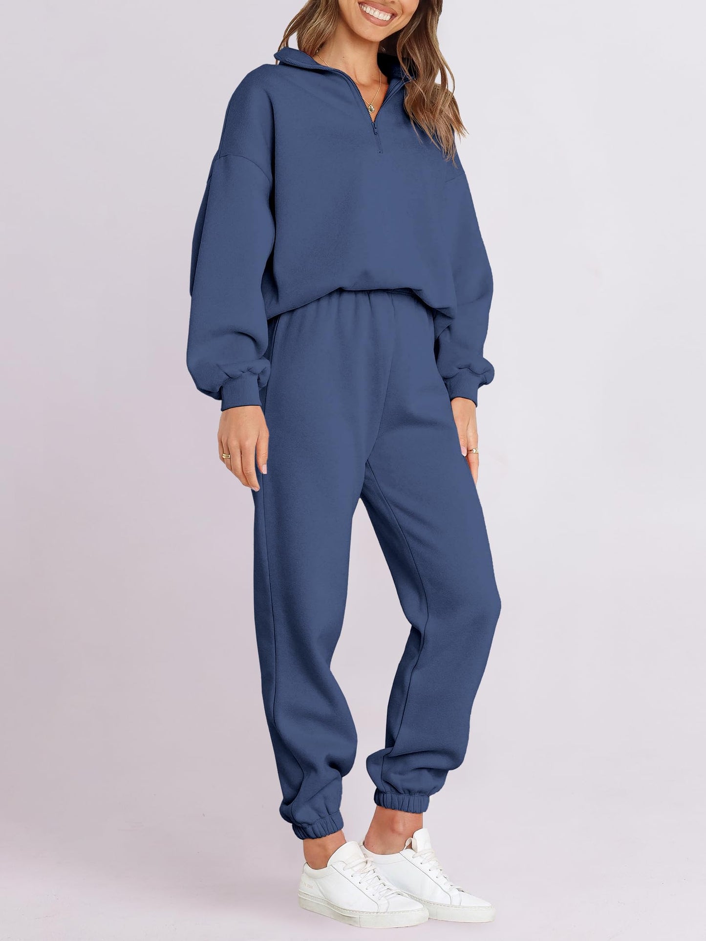 ANRABESS Women 2 Piece Outfits Sweatsuit Oversized Half Zip Sweatshirt Jogger Sweatpants Tracksuit Lounge Set 2025 Clothes