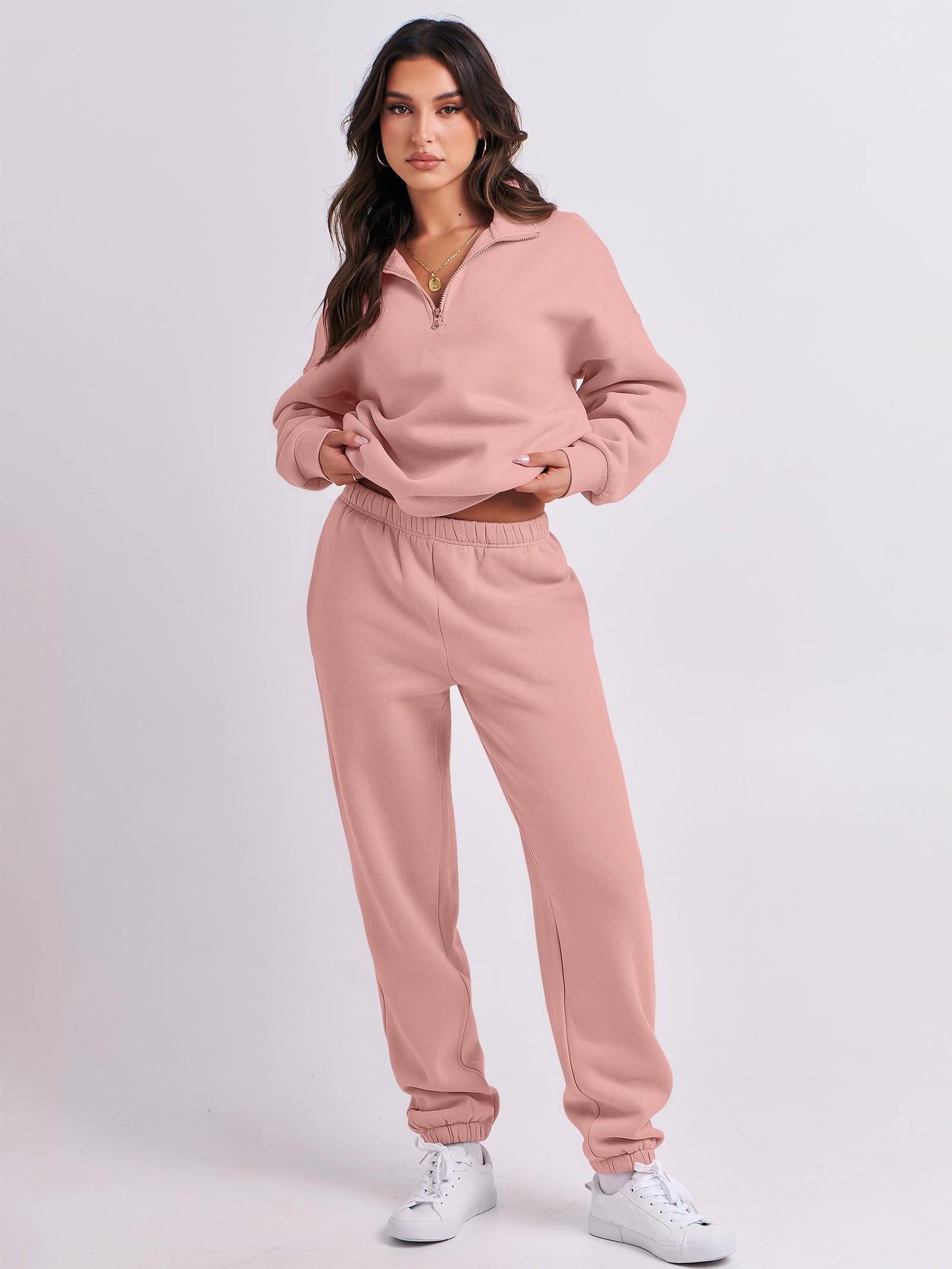 ANRABESS Women 2 Piece Outfits Sweatsuit Oversized Half Zip Sweatshirt Jogger Sweatpants Tracksuit Lounge Set 2025 Clothes
