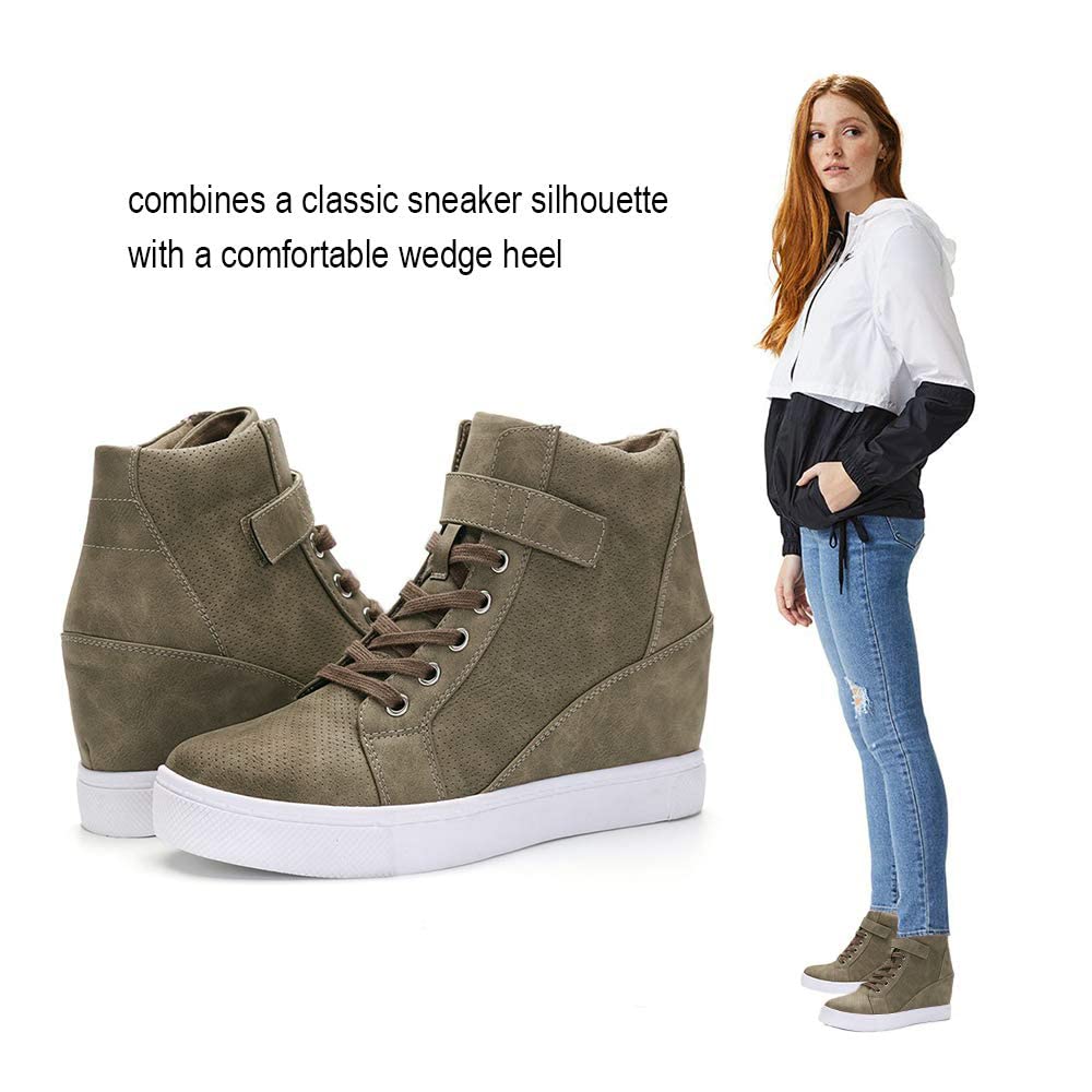Athlefit Women's Lace Up Wedge Sneakers High Top Fashion Sneakers Ankle Booties