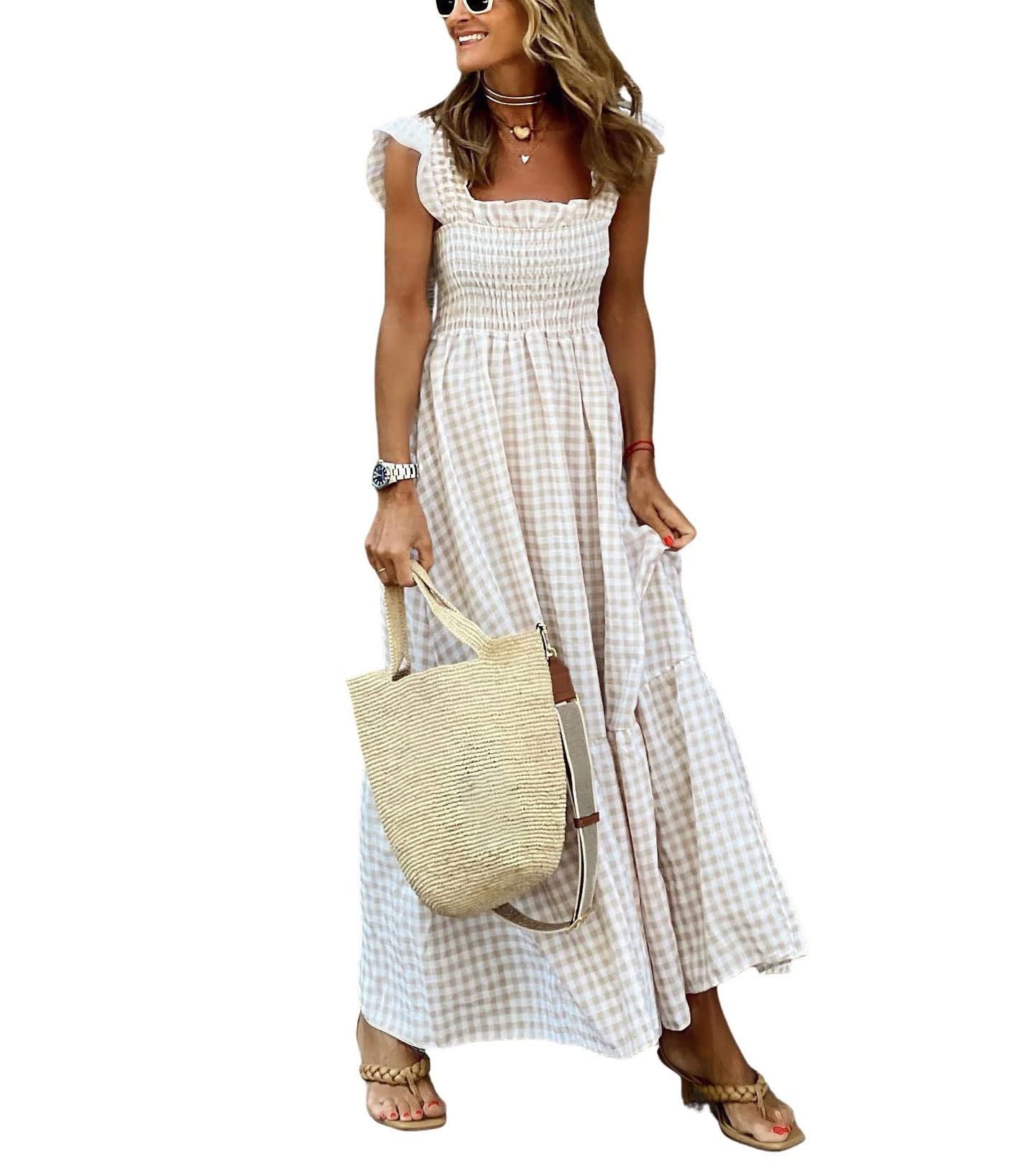Chouyatou Retro Plaid Smocked Dress