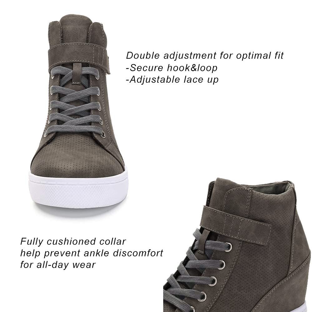 Athlefit Women's Lace Up Wedge Sneakers High Top Fashion Sneakers Ankle Booties