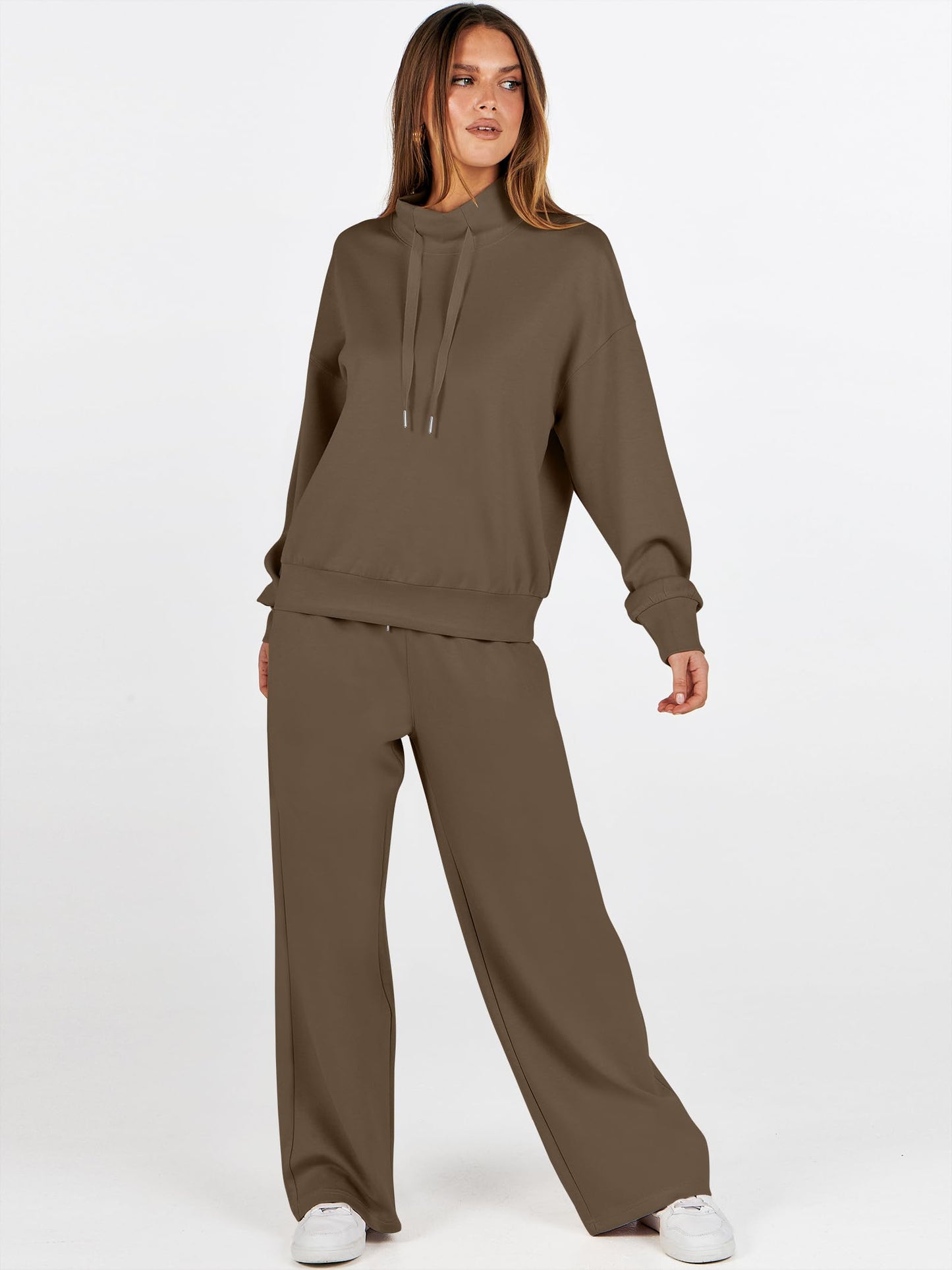 ANRABESS Womens 2 Piece Outfits Sweatsuit Set 2025 Fall Drawstring Sweatshirt Wide Leg Sweatpant Lounge Set Tracksuit