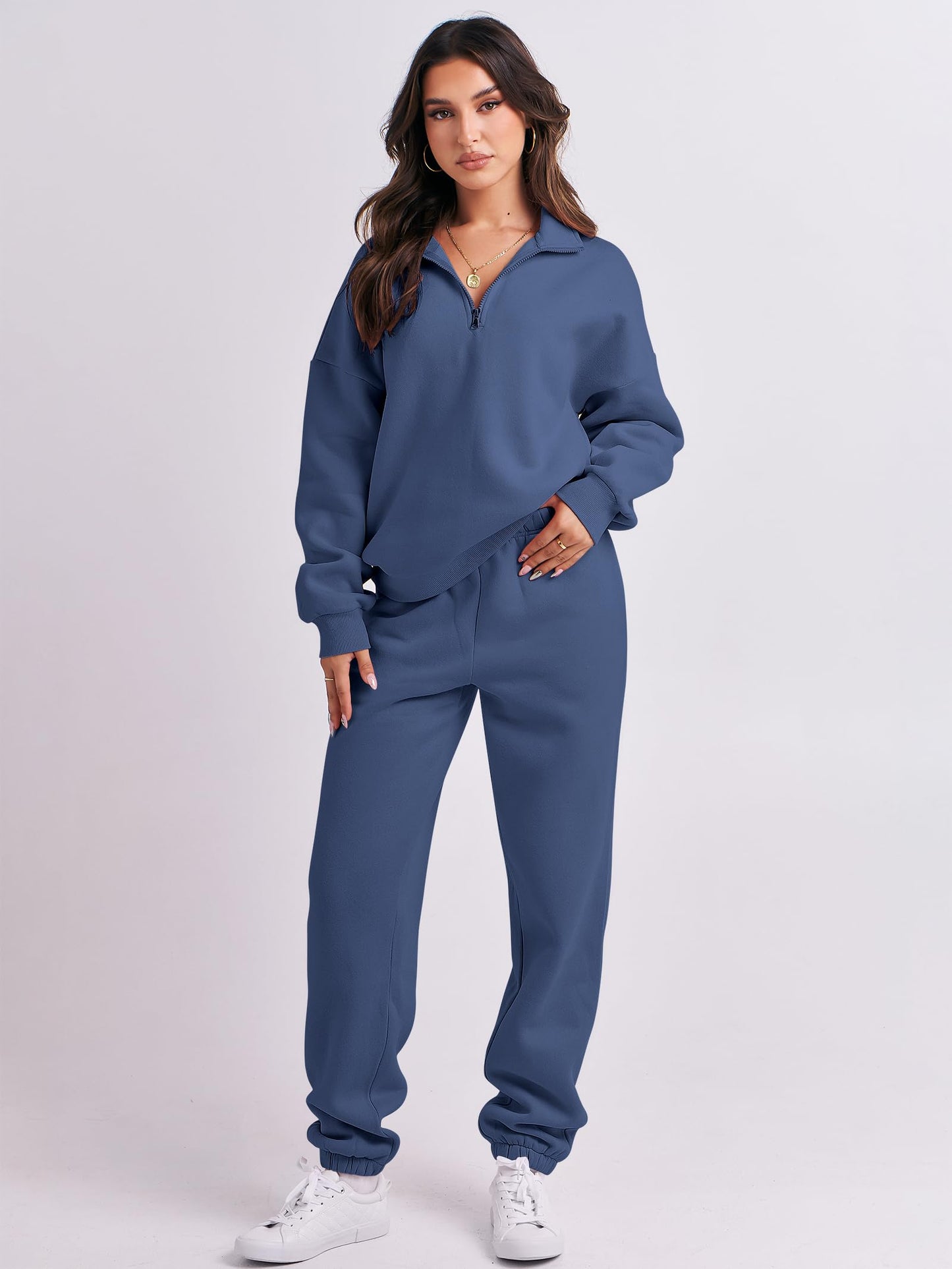 ANRABESS Women 2 Piece Outfits Sweatsuit Oversized Half Zip Sweatshirt Jogger Sweatpants Tracksuit Lounge Set 2025 Clothes