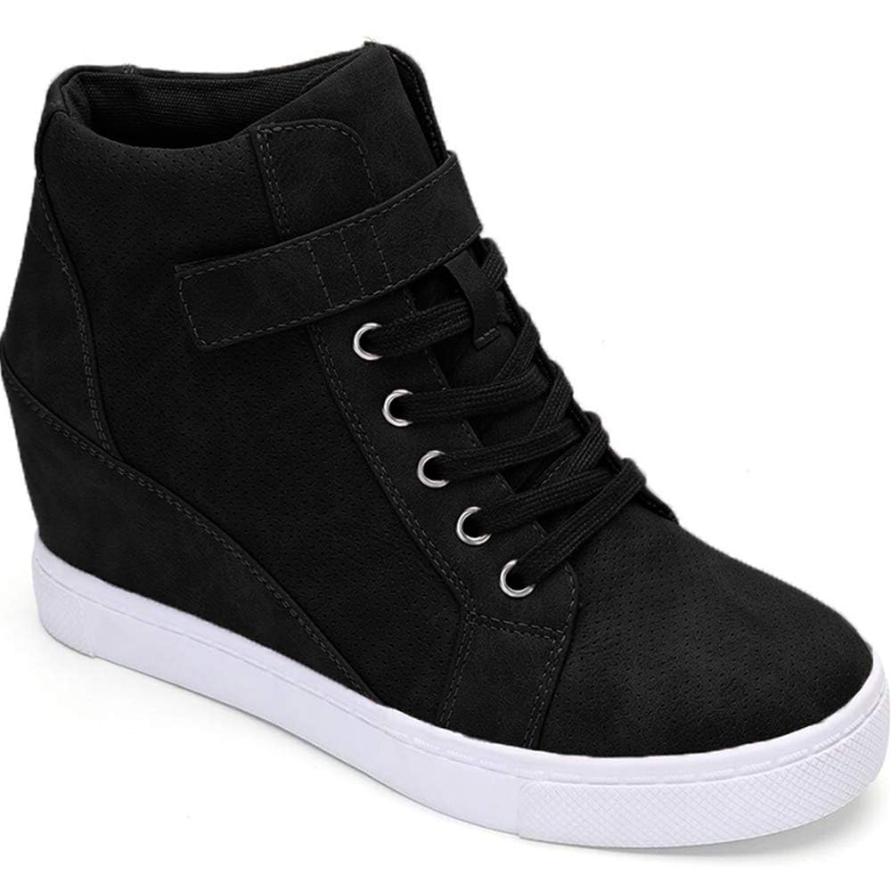 Athlefit Women's Lace Up Wedge Sneakers High Top Fashion Sneakers Ankle Booties