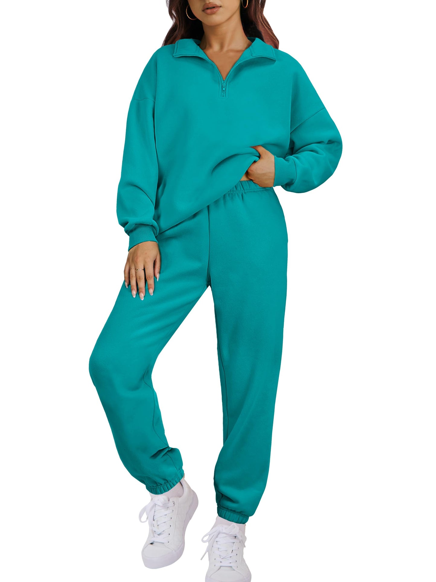 ANRABESS Women 2 Piece Outfits Sweatsuit Oversized Half Zip Sweatshirt Jogger Sweatpants Tracksuit Lounge Set 2025 Clothes