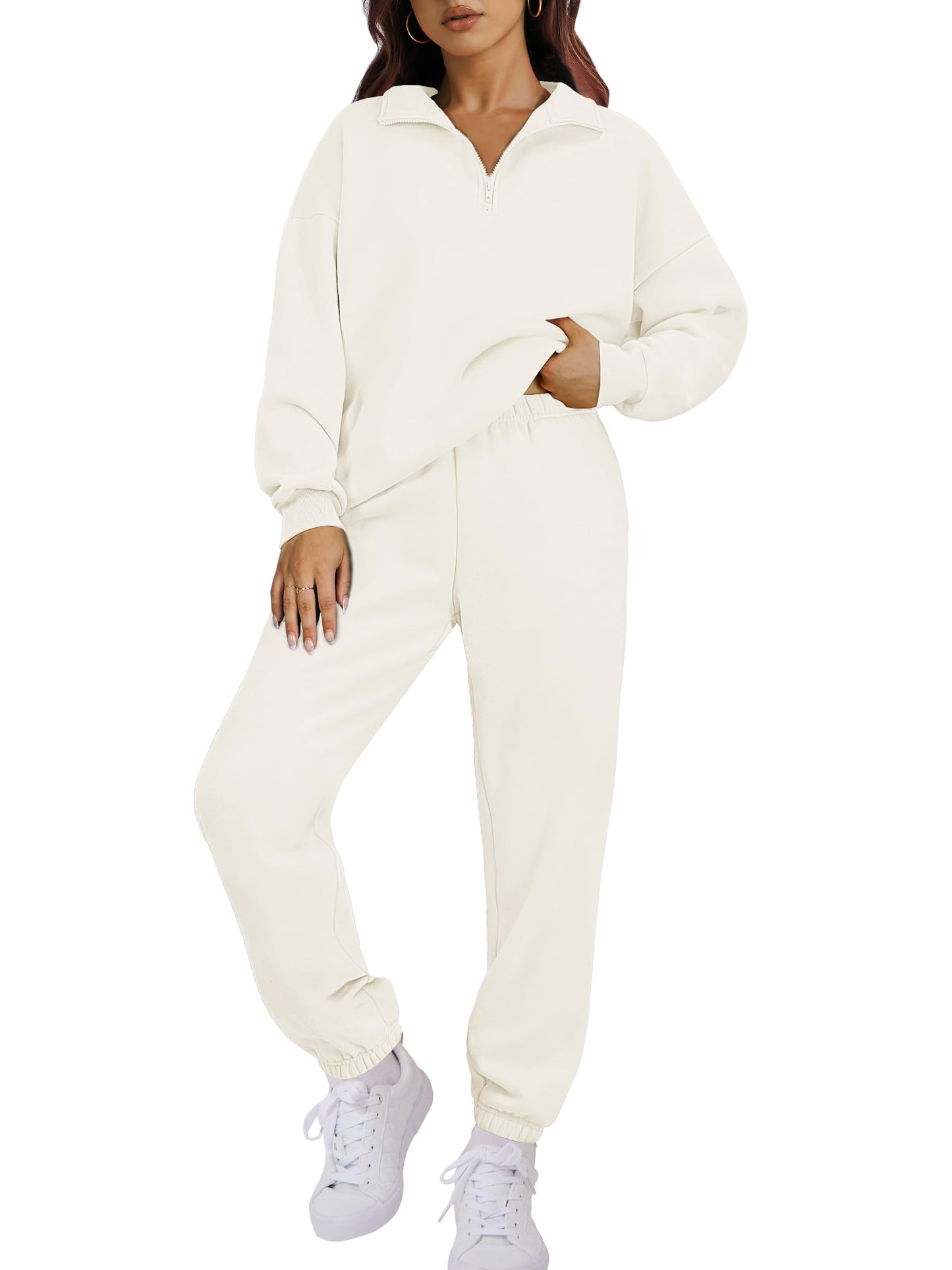ANRABESS Women 2 Piece Outfits Sweatsuit Oversized Half Zip Sweatshirt Jogger Sweatpants Tracksuit Lounge Set 2025 Clothes