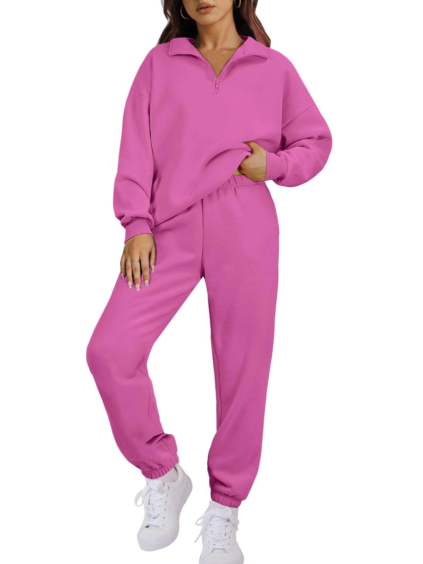 ANRABESS Women 2 Piece Outfits Sweatsuit Oversized Half Zip Sweatshirt Jogger Sweatpants Tracksuit Lounge Set 2025 Clothes