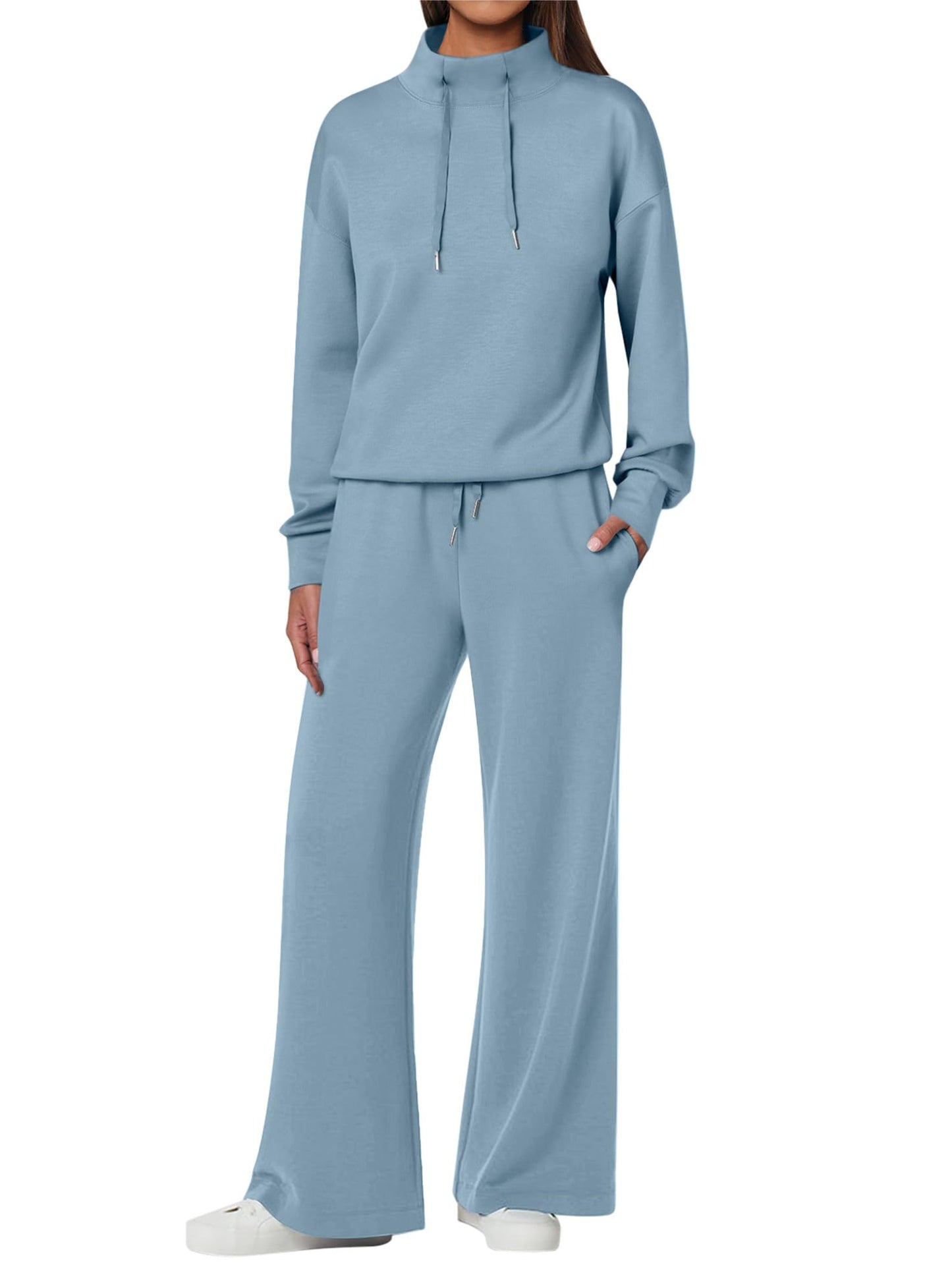ANRABESS Womens 2 Piece Outfits Sweatsuit Set 2025 Fall Drawstring Sweatshirt Wide Leg Sweatpant Lounge Set Tracksuit
