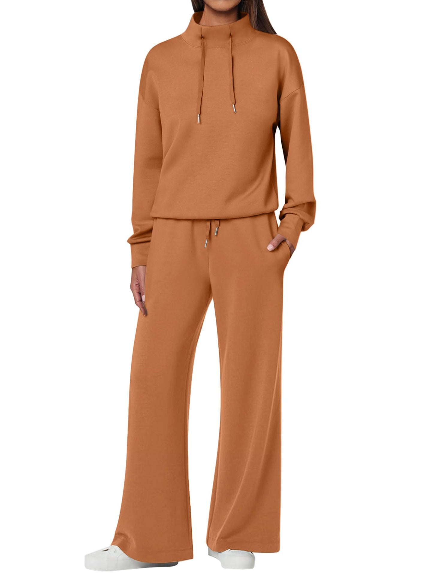 ANRABESS Womens 2 Piece Outfits Sweatsuit Set 2025 Fall Drawstring Sweatshirt Wide Leg Sweatpant Lounge Set Tracksuit