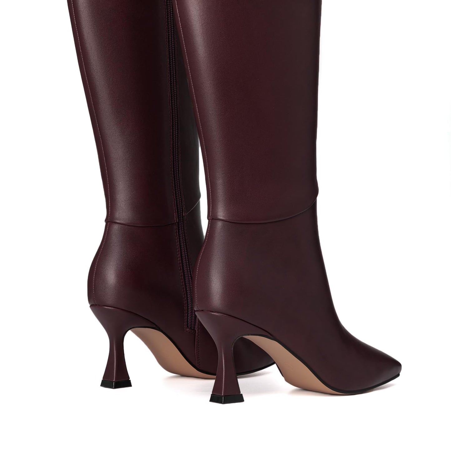 Athlefit Women's Kitten Heel Knee High Boots Square Toe High Heel Sexy Tall Boots with Side Zipper