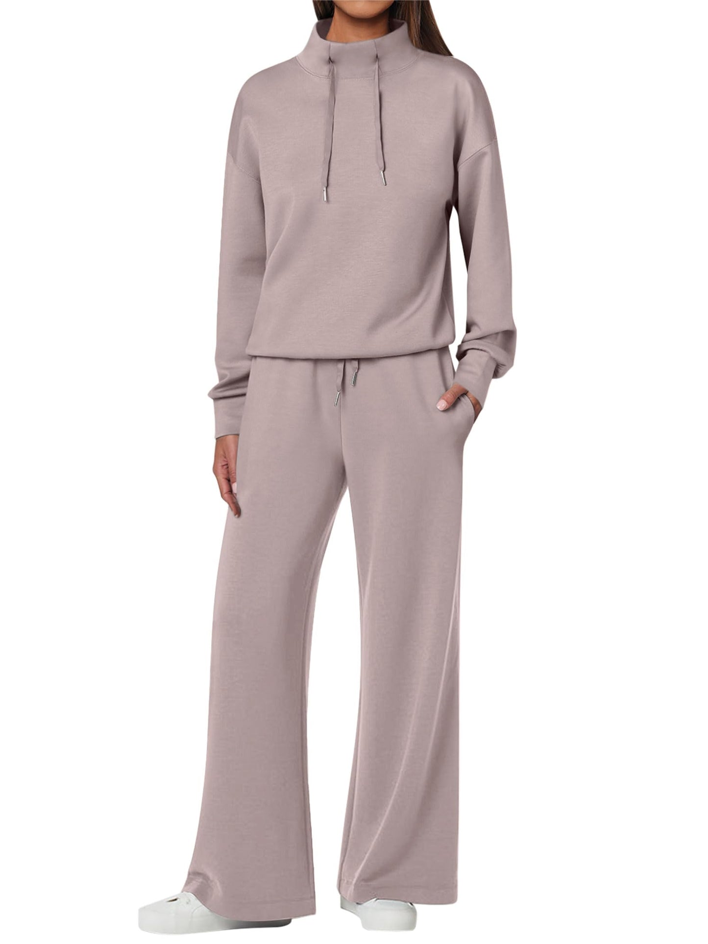 ANRABESS Womens 2 Piece Outfits Sweatsuit Set 2025 Fall Drawstring Sweatshirt Wide Leg Sweatpant Lounge Set Tracksuit