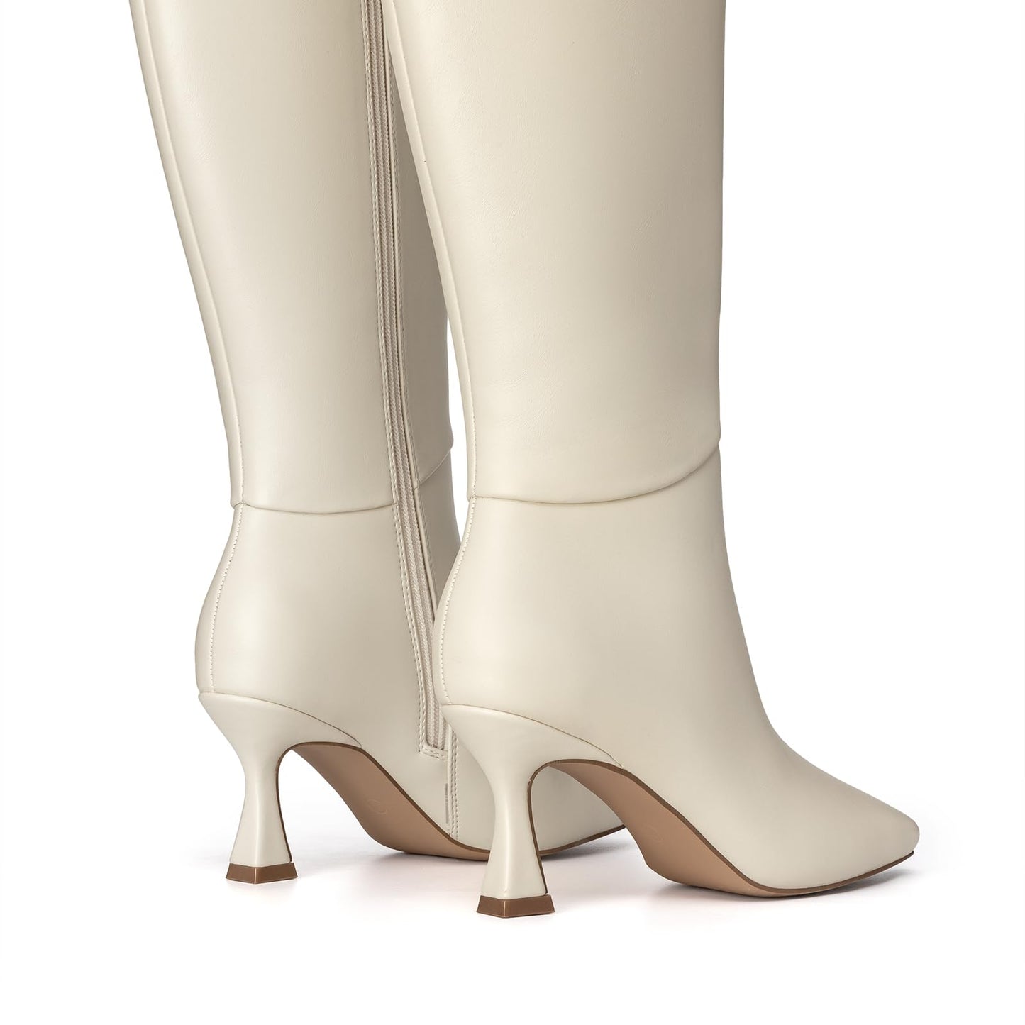 Athlefit Women's Kitten Heel Knee High Boots Square Toe High Heel Sexy Tall Boots with Side Zipper