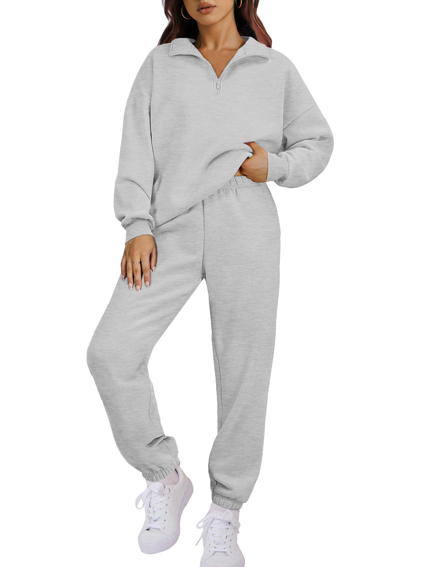 ANRABESS Women 2 Piece Outfits Sweatsuit Oversized Half Zip Sweatshirt Jogger Sweatpants Tracksuit Lounge Set 2025 Clothes