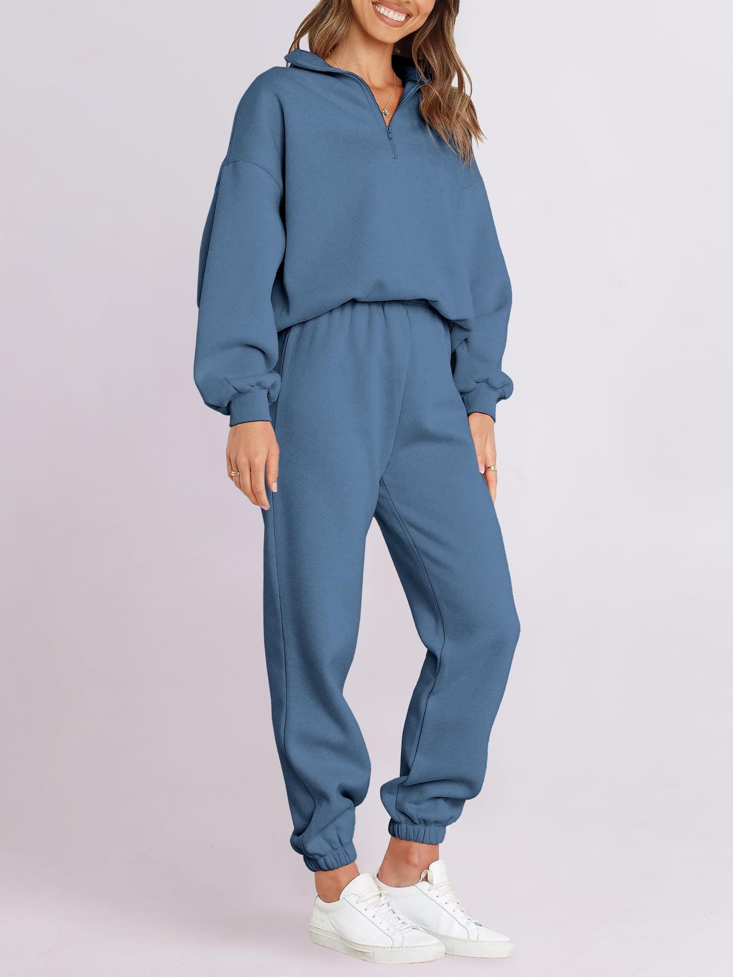ANRABESS Women 2 Piece Outfits Sweatsuit Oversized Half Zip Sweatshirt Jogger Sweatpants Tracksuit Lounge Set 2025 Clothes