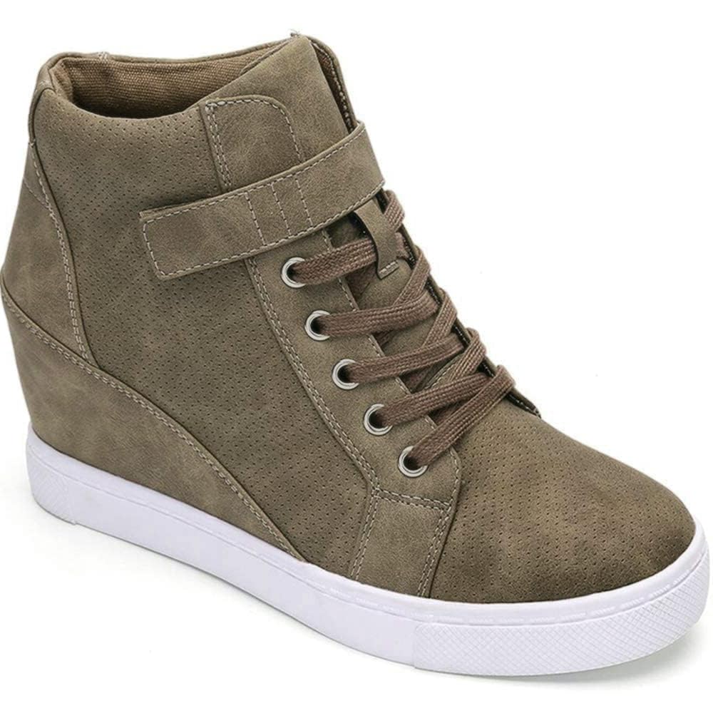 Athlefit Women's Lace Up Wedge Sneakers High Top Fashion Sneakers Ankle Booties