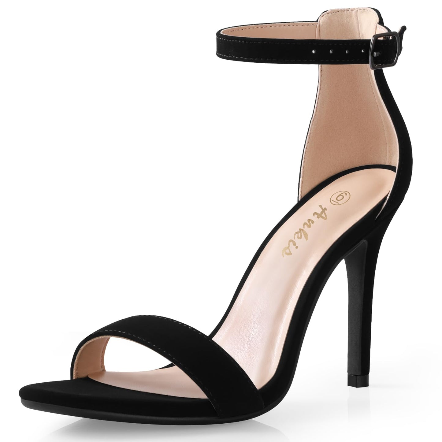 Ankis High Heels for Women 4 Inches, Black Nude Gold Stiletto Heels Open Toe Ankle Strap Heeled Sandals for Dressy Wedding Party