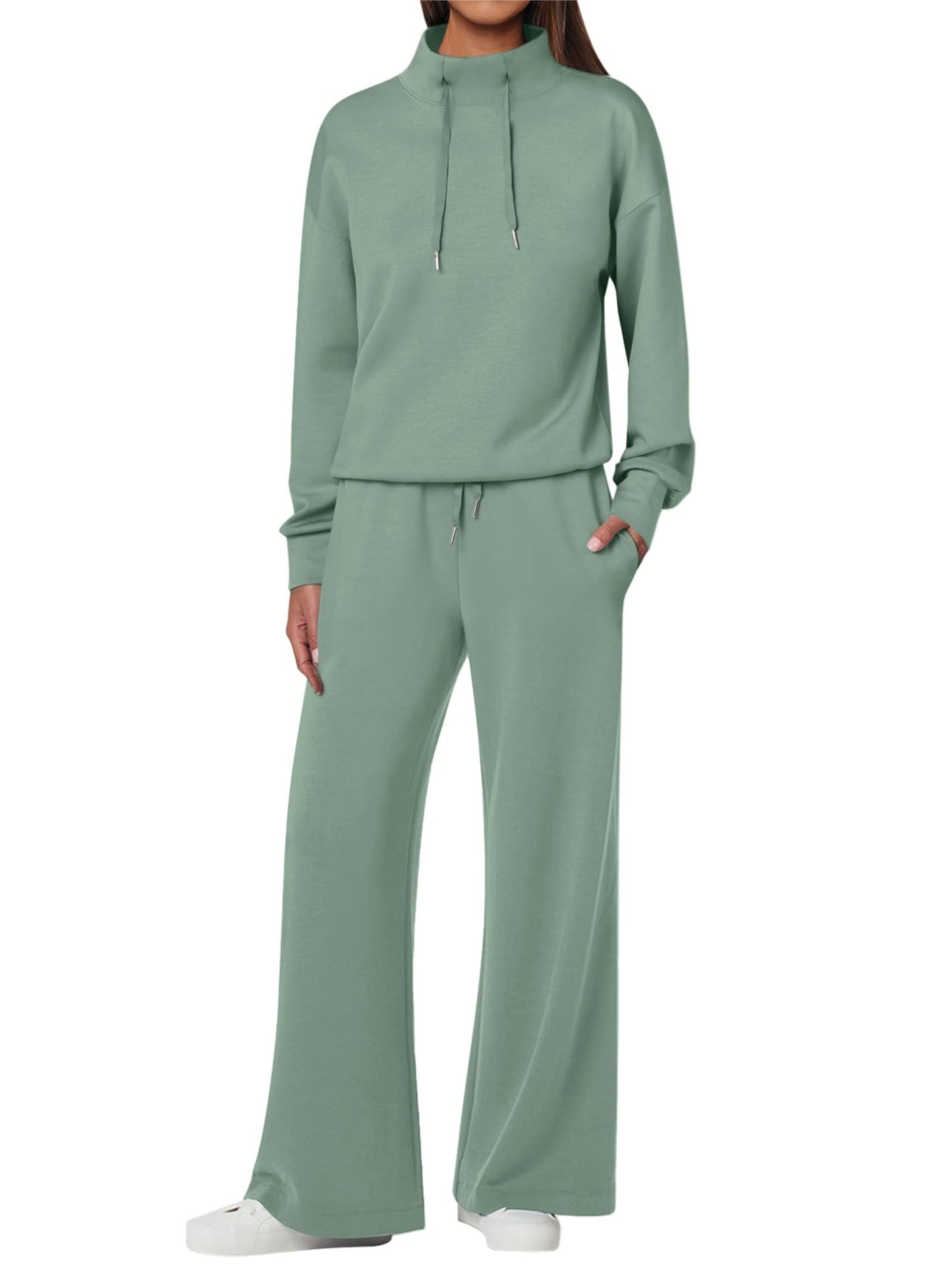 ANRABESS Womens 2 Piece Outfits Sweatsuit Set 2025 Fall Drawstring Sweatshirt Wide Leg Sweatpant Lounge Set Tracksuit