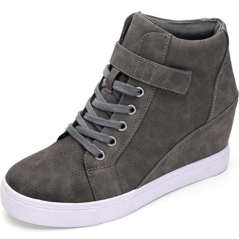 Athlefit Women's Lace Up Wedge Sneakers High Top Fashion Sneakers Ankle Booties