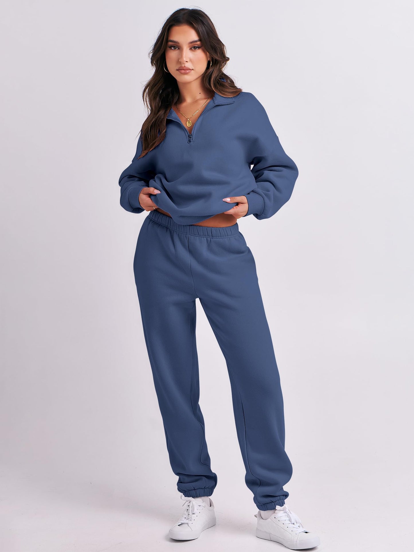 ANRABESS Women 2 Piece Outfits Sweatsuit Oversized Half Zip Sweatshirt Jogger Sweatpants Tracksuit Lounge Set 2025 Clothes