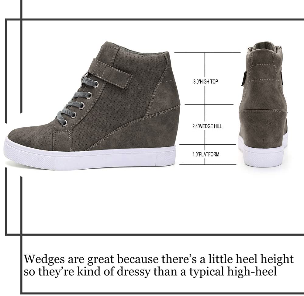 Athlefit Women's Lace Up Wedge Sneakers High Top Fashion Sneakers Ankle Booties