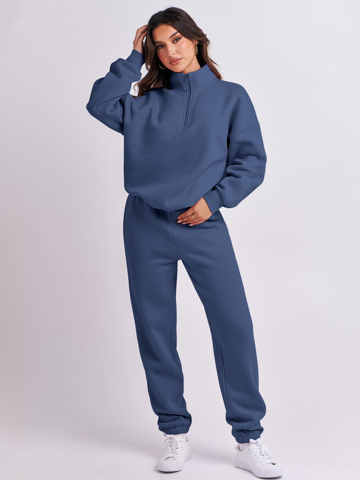 ANRABESS Women 2 Piece Outfits Sweatsuit Oversized Half Zip Sweatshirt Jogger Sweatpants Tracksuit Lounge Set 2025 Clothes