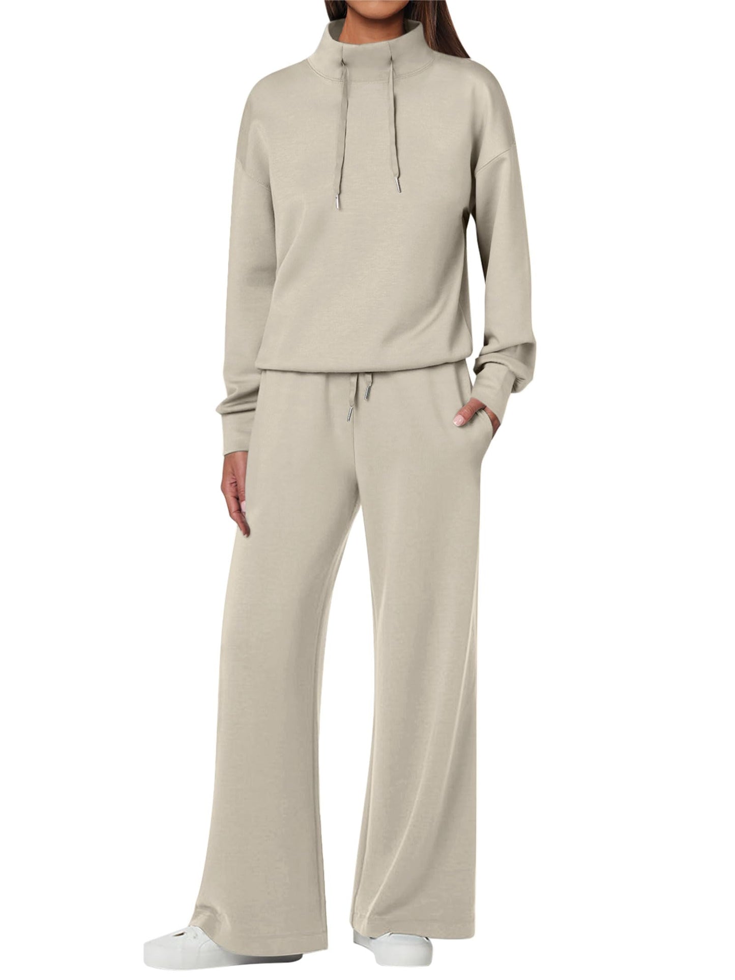 ANRABESS Womens 2 Piece Outfits Sweatsuit Set 2025 Fall Drawstring Sweatshirt Wide Leg Sweatpant Lounge Set Tracksuit