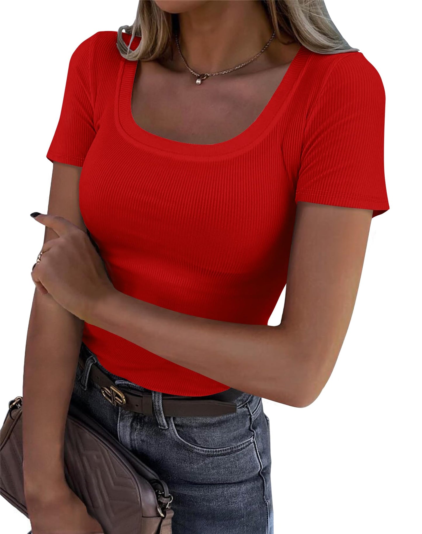 Roselux Women’s Ribbed Scoop Neck T-Shirt