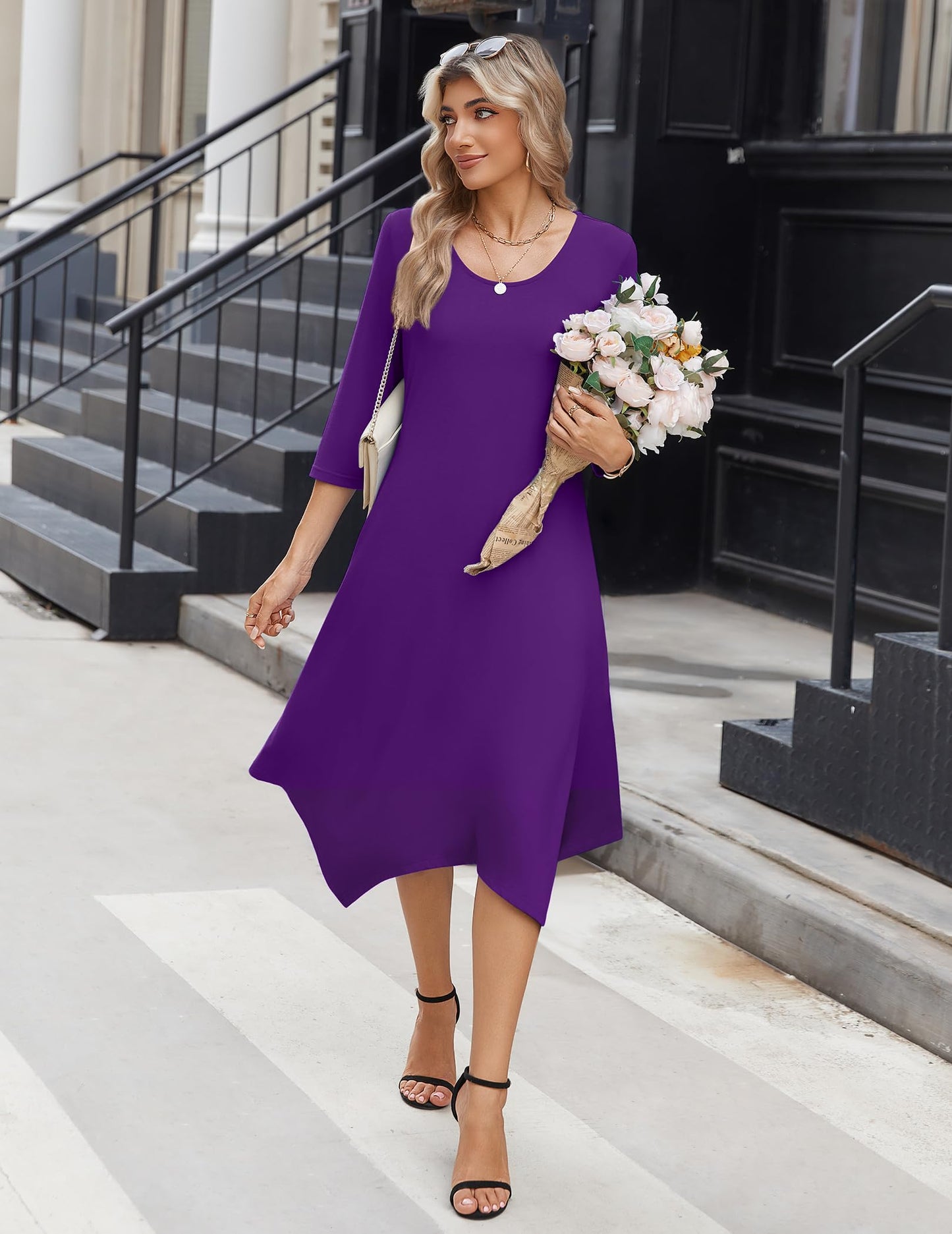 Zeagoo Women's 3/4 Sleeve Midi Dress