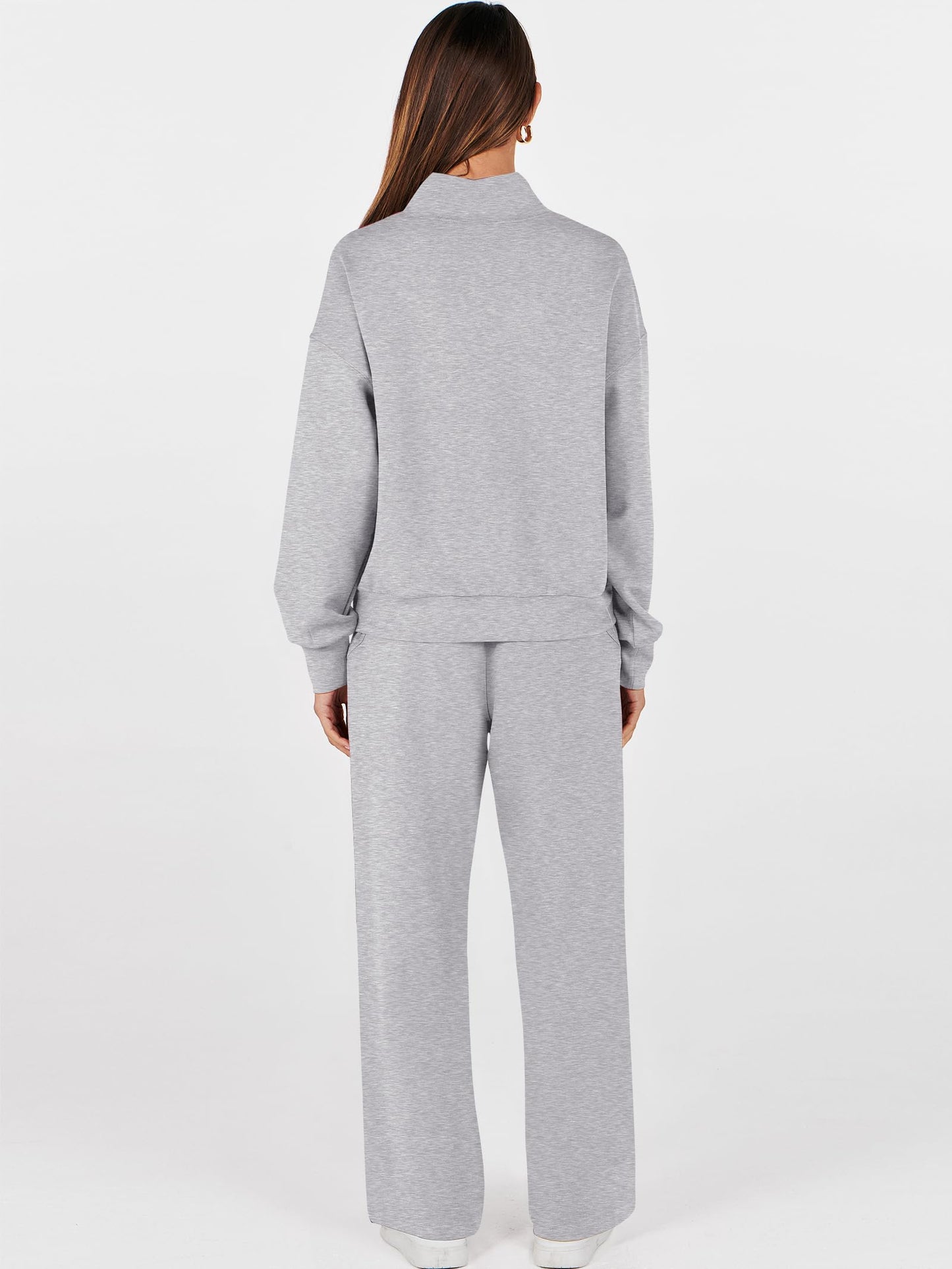 ANRABESS Womens 2 Piece Outfits Sweatsuit Set 2025 Fall Drawstring Sweatshirt Wide Leg Sweatpant Lounge Set Tracksuit