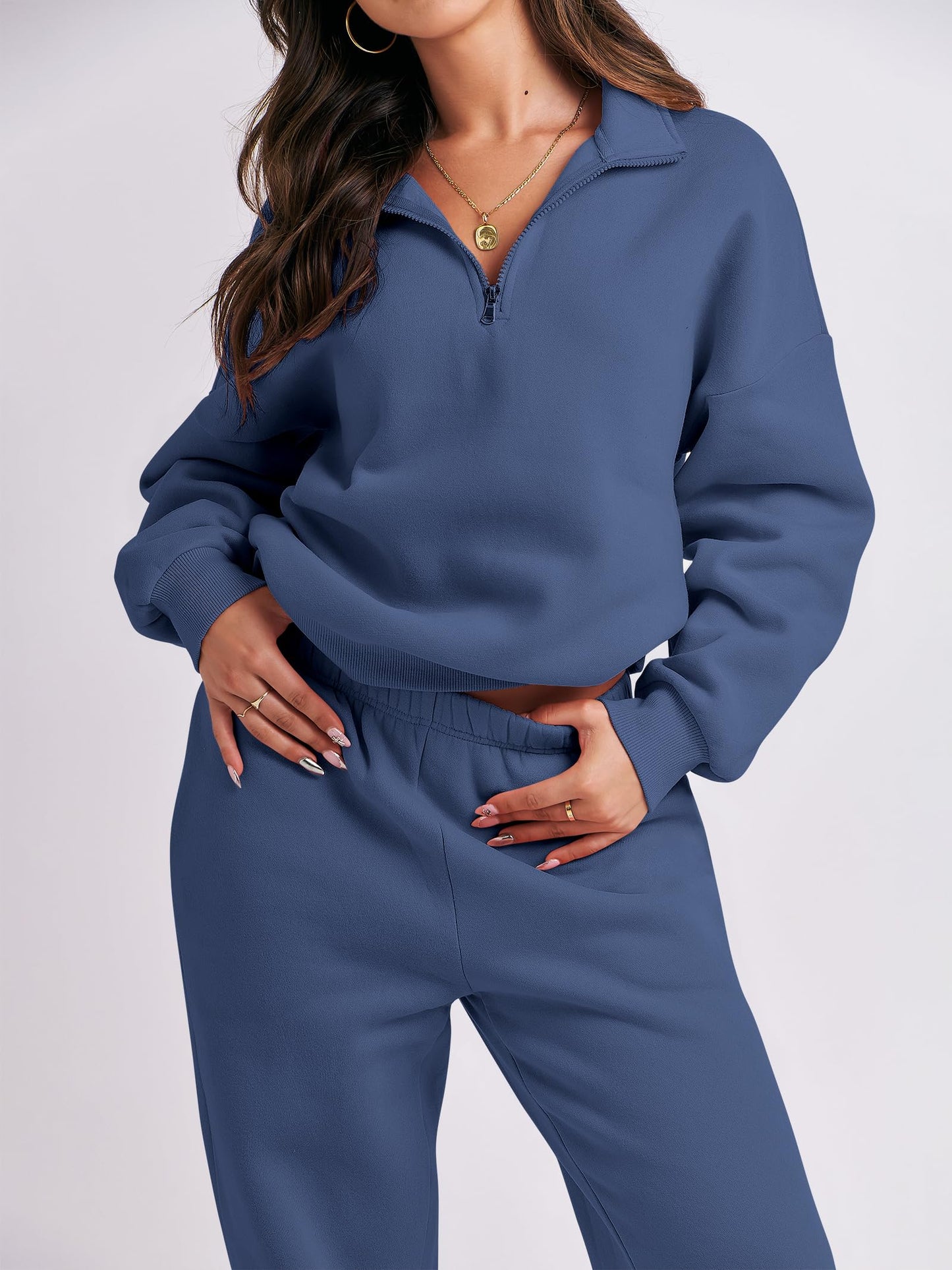 ANRABESS Women 2 Piece Outfits Sweatsuit Oversized Half Zip Sweatshirt Jogger Sweatpants Tracksuit Lounge Set 2025 Clothes