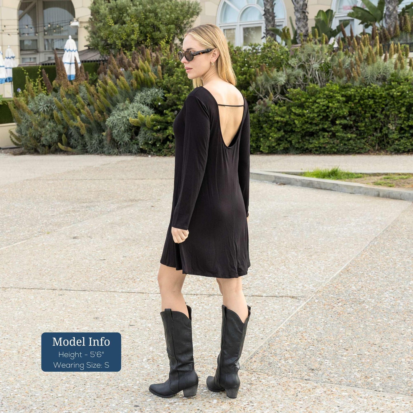 Azules Women's Long Sleeve Tunic Dress Casual Boat Neck Swing Dress with Scoop Back