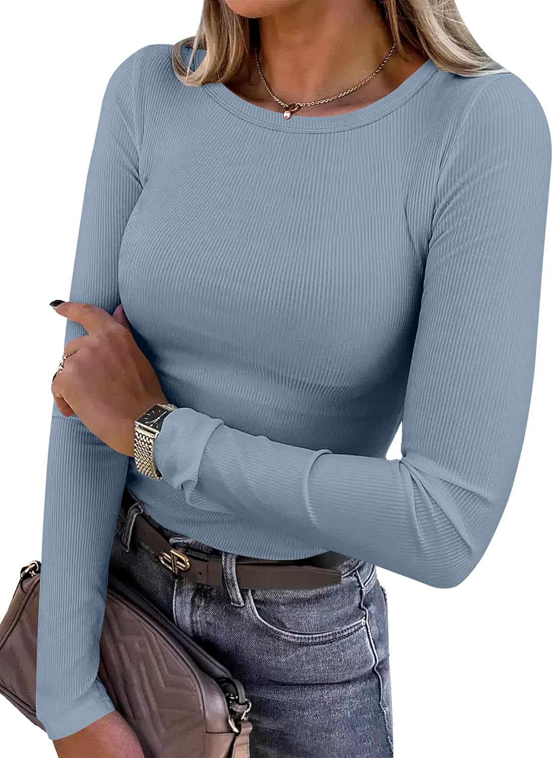 ANRABESS Women Long Sleeve Shirts Rib Knit Slim Fit Tops Basic Tee 2025 Fall Outfits Casual T-Shirt Underscrubs Layer Clothes