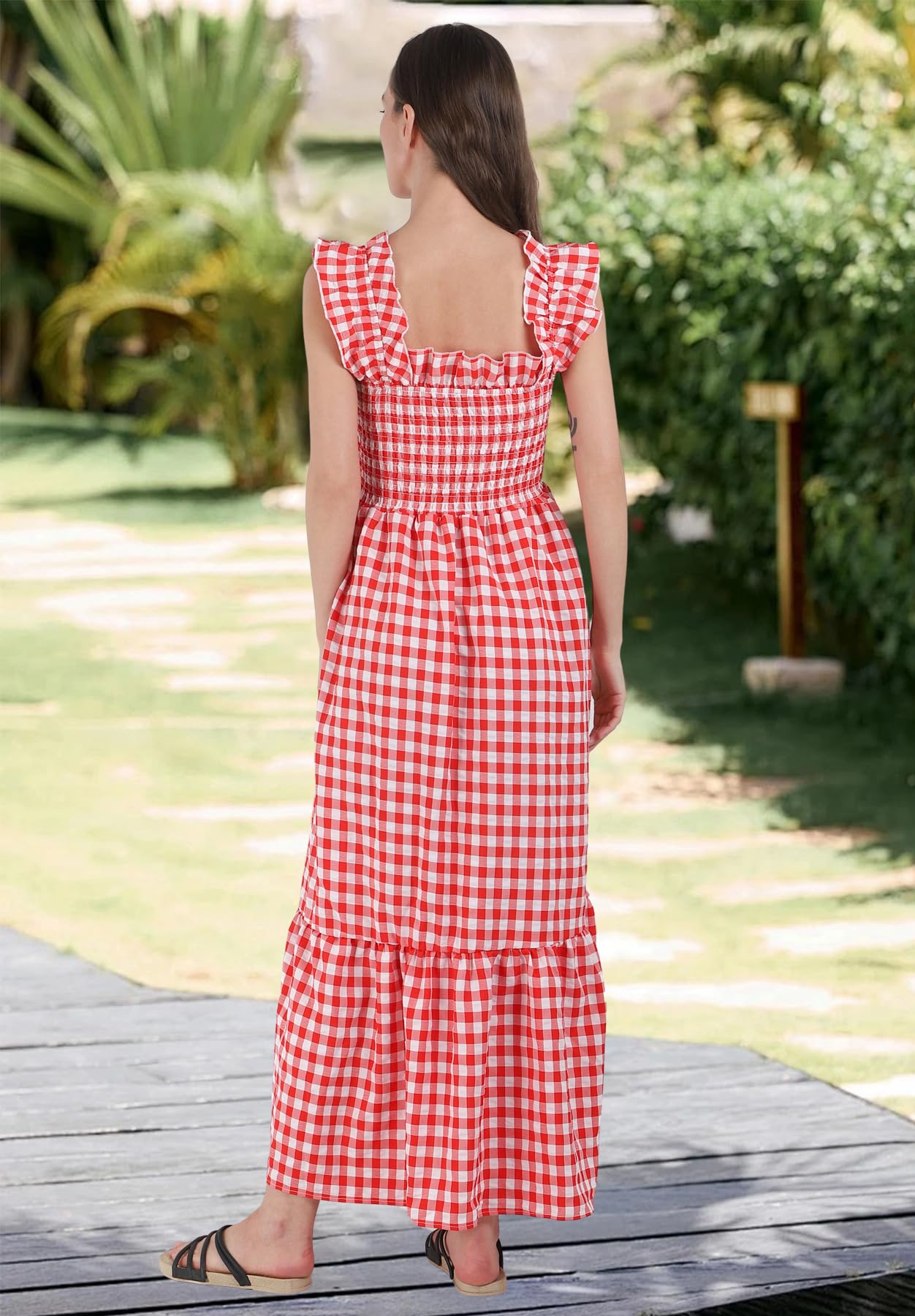 Chouyatou Retro Plaid Smocked Dress