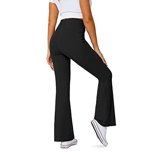 Women's Flare Leggings with Pockets-Crossover High Waisted Bootcut Yoga Pants-Tummy Control Bell Bottom Leggings