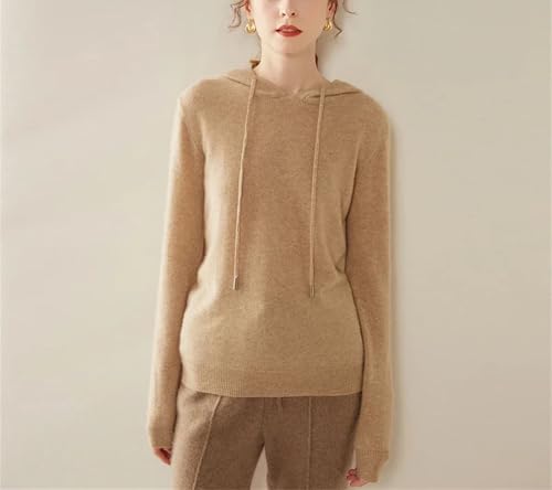 Women's 100 Percent Solid Cashmere Loose Hooded Sweater - Solid Color - Base Cashmere Hoodie