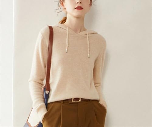 Women's 100 Percent Solid Cashmere Loose Hooded Sweater - Solid Color - Base Cashmere Hoodie